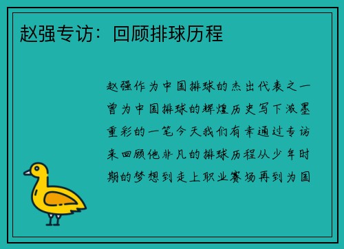 赵强专访：回顾排球历程