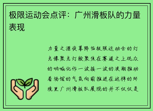 极限运动会点评：广州滑板队的力量表现