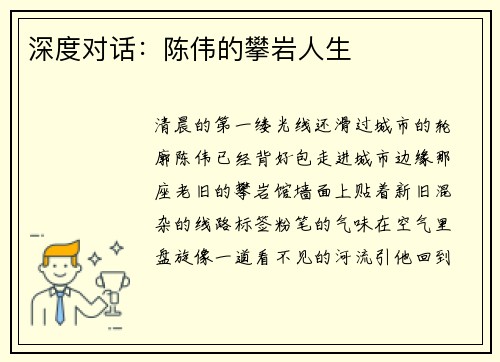 深度对话：陈伟的攀岩人生