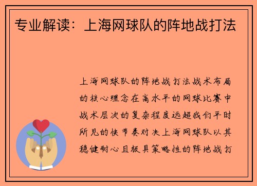 专业解读：上海网球队的阵地战打法
